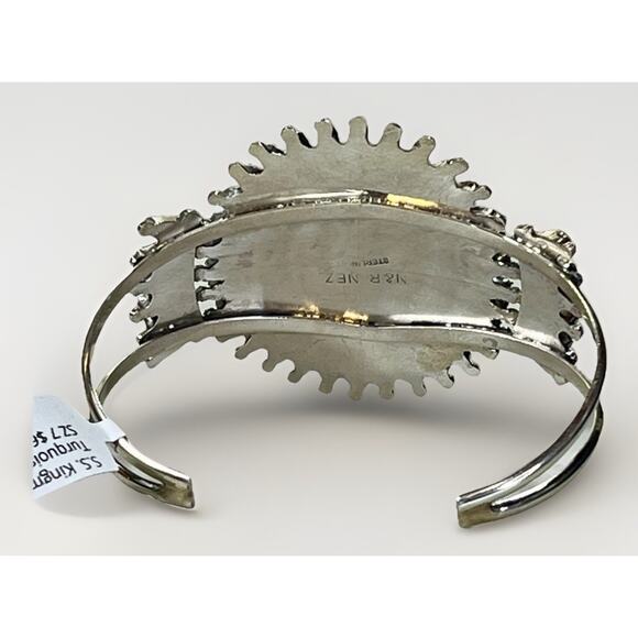 ZUNI Sterling Silver Kingman Turquoise Cluster Bracelet Signed N & R Nez - NEW - Picture 5 of 16